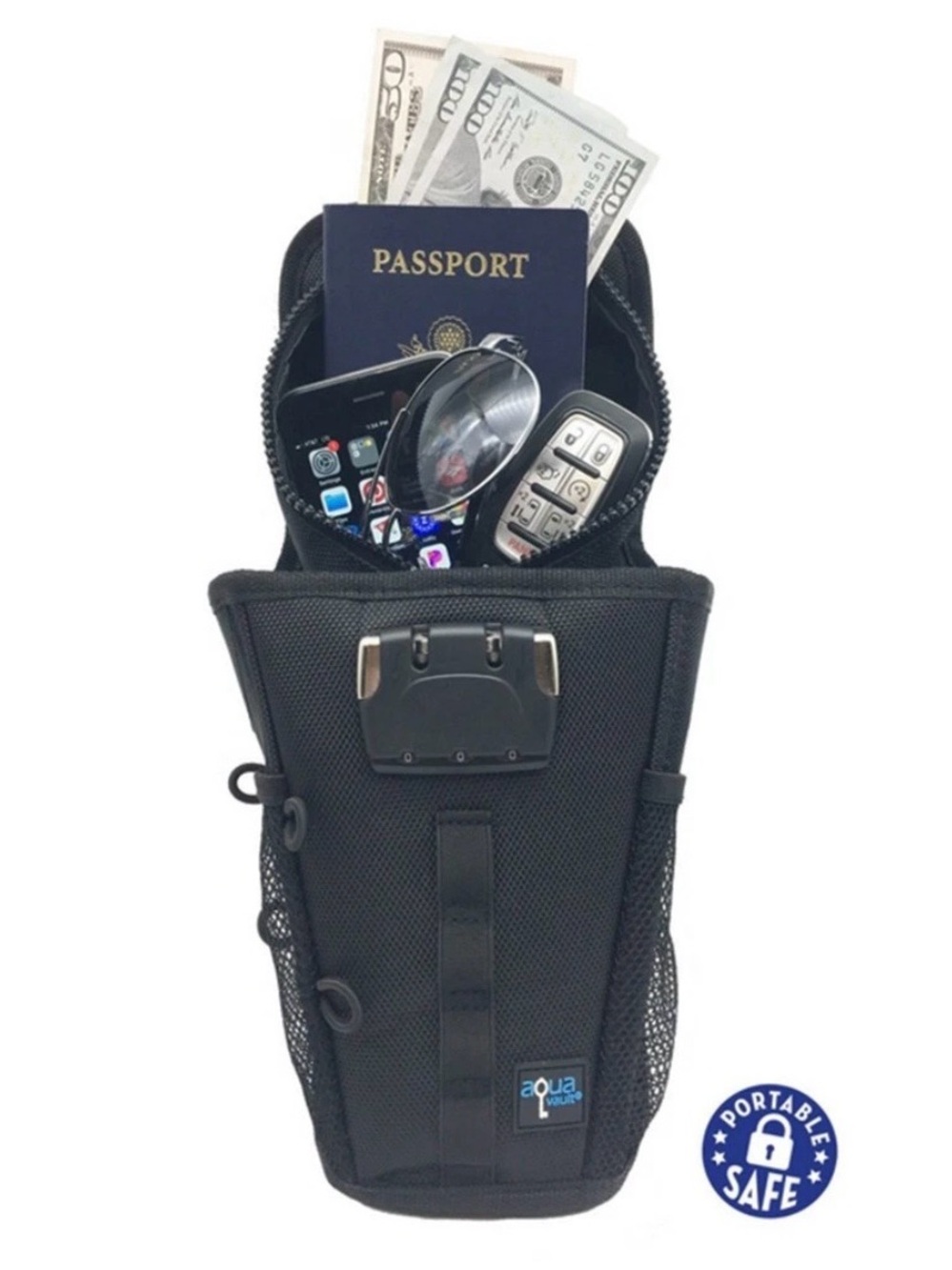 AquaVault FlexSafe Anti-Theft Portable Travel Safe Combination Lock Black